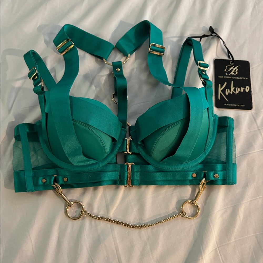 Honey Birdette Kukuro Jade Green Bondage Bra 34C - NWT